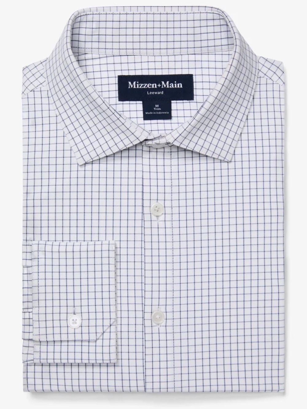 Mizzen Main Leeward White Navy Mini Grid Long Sleeve Dress Shirt